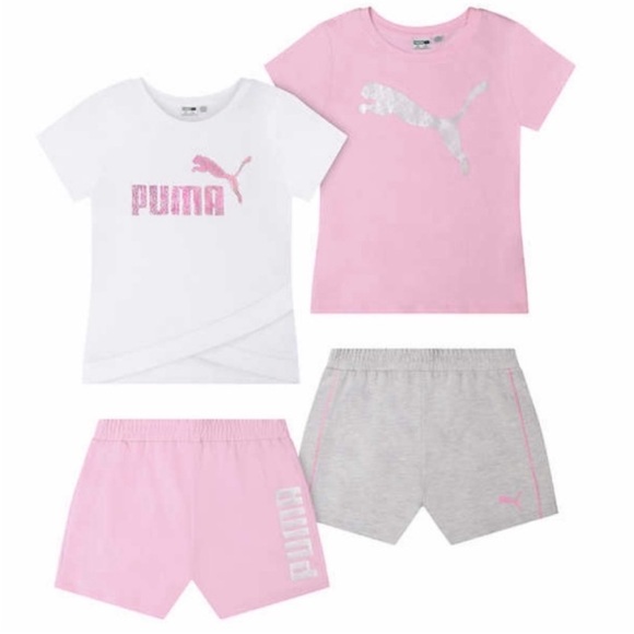 NWT PUMA Youth Girls 4-piece Set WHITE/PINK - size M (10/12) - casual summer - Picture 1 of 10